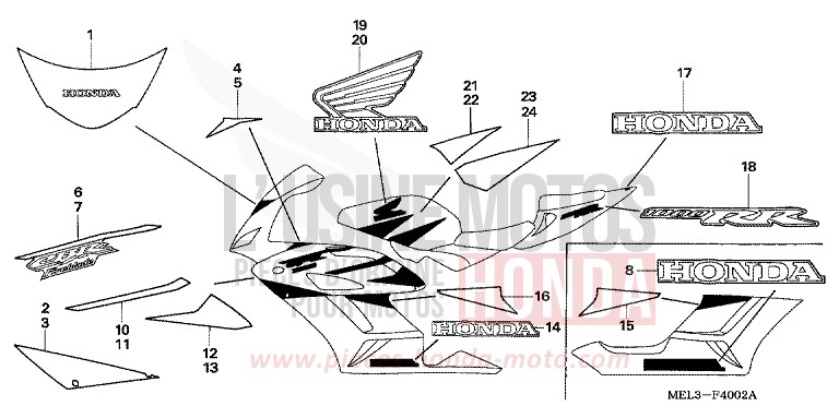 STRIPE/MARK (3) for CBR1000RR Fireblade CANDY TAHITIAN BLUE (PB215H) from 2005